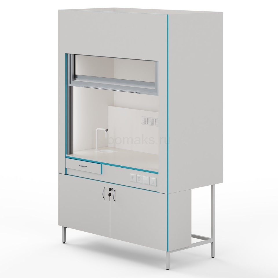 Вытяжной шкаф с сантехникой и столешницей из монолитной керамики ШВ НВК 1500 МОН+