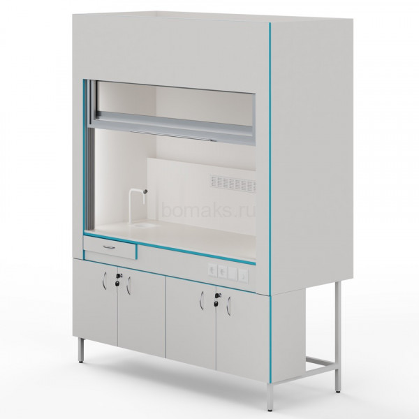 Вытяжной шкаф с сантехникой и столешницей из монолитной керамики ШВ НВК 1800 МОН+