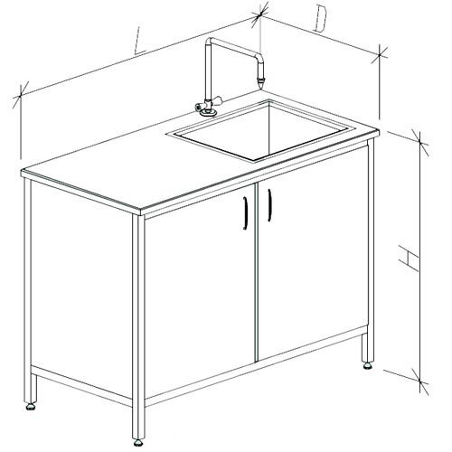 Стол-мойка ЦМ одинарная с чашей глубиной 280 мм из Durcon (1200х600(700)х900), Durcon (1200 СМОд-М)
