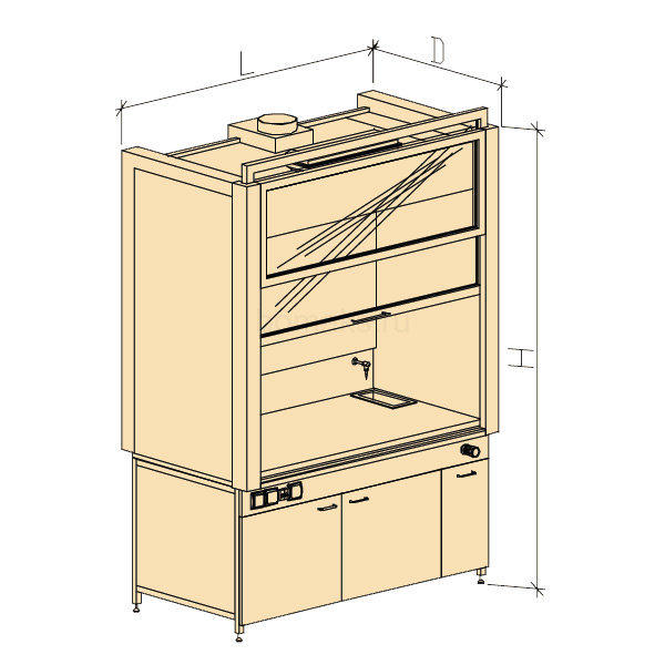 Шкаф вытяжной ШВМ увеличенной глубины с водой 1580х900х2400, Durcon с бортиком (1500/900 ШВМдв)