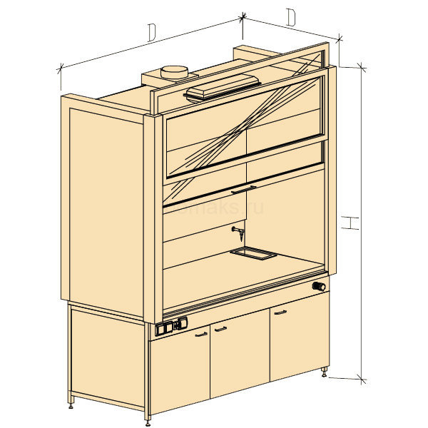 Шкаф вытяжной ШВМ увеличенной глубины с водой 1880х900х2400, Wilsonart (1800/900 ШВМwв)