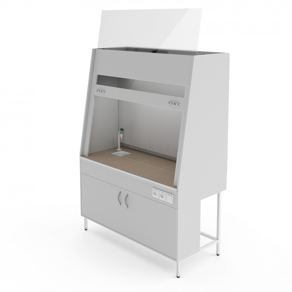 Вытяжной шкаф со столешницей из керам. плитки, с сантехникой и вытяжкой из нижней тумбы Теолаб ШВ-1500 КГ-С-В