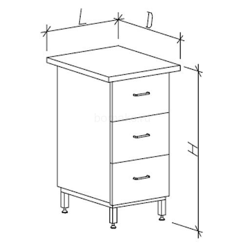 Тумба подставная МК с 3 выдвижными ящиками 500х600х900, Пластик (500 ТСЯп)