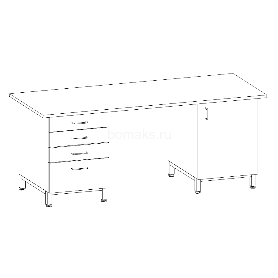 Стол лабораторный двухтумбовый МК, тумба с 3 ящиками и тумба с дверкой 1800х600х900, Керамика KS-12 (1800 СЛВк-ТЯ-ТД)