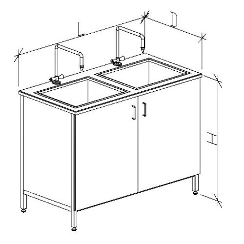 Стол-мойка ЦМ двойная с чашей глубиной 280 мм из Durcon (1200х600(700)х900), Durcon (1200 СМДд-М)