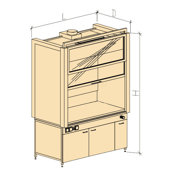 Шкаф вытяжной модульный ШВМ химическистойкий увеличенной глубины без воды 1580х900х2400, Монолитная керамика с бортиком (1500/900 ШВМкб-ХС)