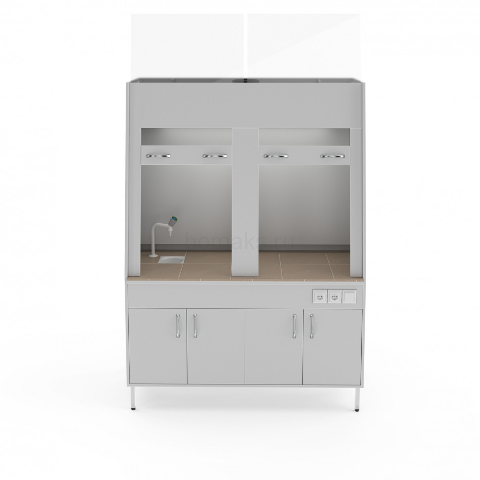 Двухрамный вытяжной шкаф со столешницей из керам. плитки и с сантехникой Теолаб ШВд-1500 КГ-С