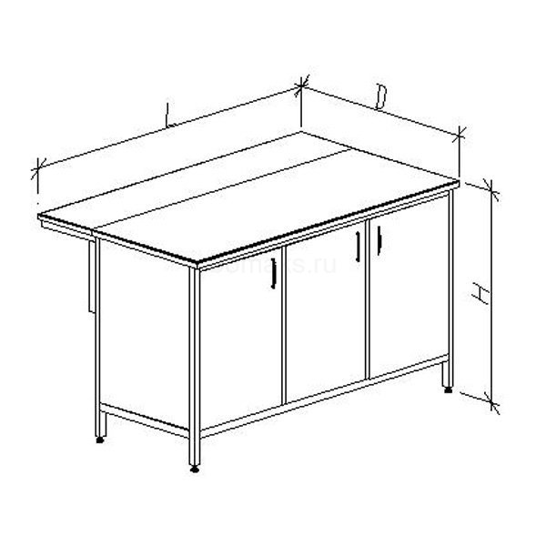 Стол ЦМ на основе стола-тумбы с 3 дверками и съёмными полками 1500х600х900, Нержавеющая сталь с бортиком (1500 СТЛн-М)
