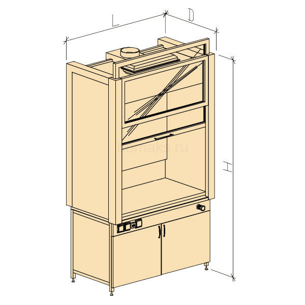Шкаф вытяжной модульный ШВМ цельнометаллический без воды 1280х750х2400, Монолитная керамика (1200 ШВМкм)