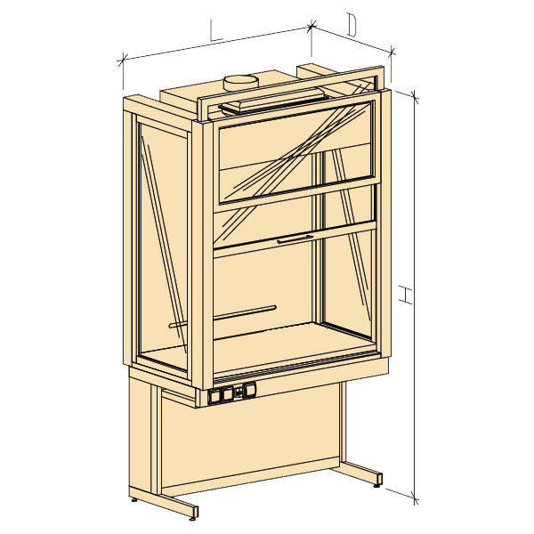 Шкаф вытяжной демонстрационный универсальный ШВДУ без воды 1280х750х2400, Нержавеющая сталь (1200 ШВДУн)
