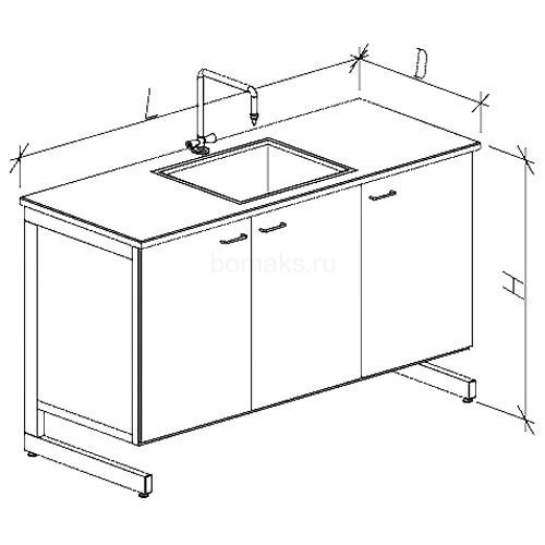 Стол-мойка ЦМ одинарная с чашей глубиной 260 мм из керамики (1500х600х900), Монолитная керамика с бортиком (1500 СМОкб-М)