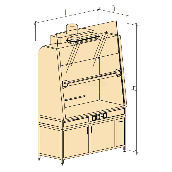 Шкаф вытяжной ШВ без тумбы (в исполнении Химстойкое -ХС) без воды 1200х720х2200, Wilsonart (1200 ШВУw-ХС)