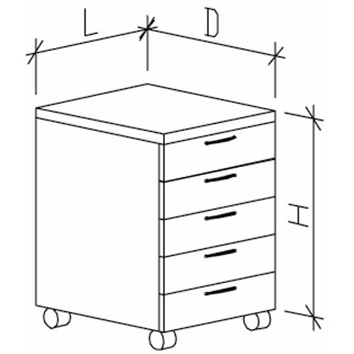 Тумба подкатная ЦМ металлическая с 5 ящиками 460х530х650
