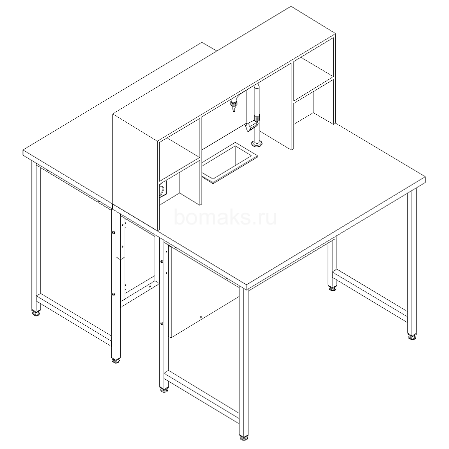 Стол островной химический МК (с водой) с надстольем (стеллажом) 1500х1500х1500, Wilsonart (1500 СОХw)