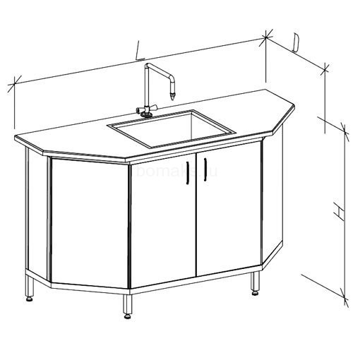 Стол-мойка ЦМ трапециевидная к островному столу с чашей глубиной 280 мм из Durcon (1500х600х900), Durcon с бортиком (1500 СМОдб.трпц-М)