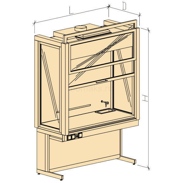 Шкаф вытяжной демонстрационный универсальный ШВДУ с водой 1580х750х2400, Керамика KS-12 (1500 ШВДУкв)