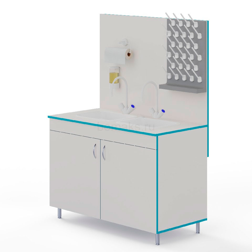 Лабораторный стол-мойка МО НВК 1200 ПП с двумя смесителями (1200×600×1650)