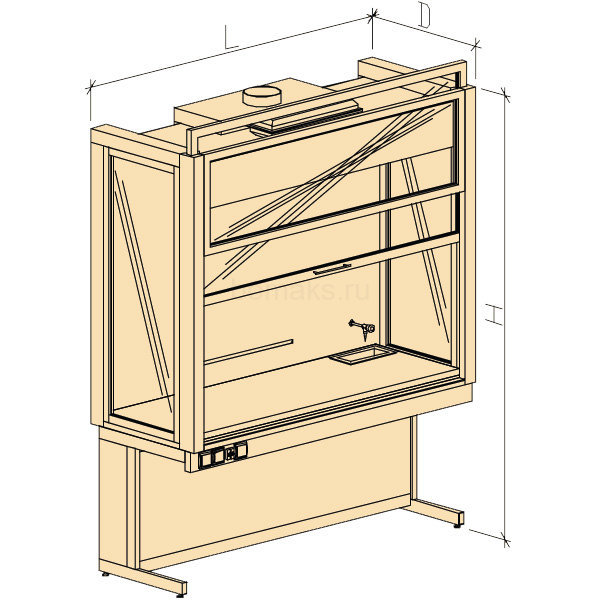 Шкаф вытяжной демонстрационный универсальный ШВДУ с водой 1880х750х2400, Wilsonart (1800 ШВДУwв)