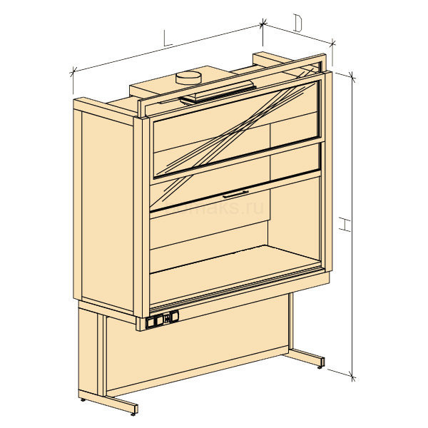 Шкаф вытяжной модульный универсальный ШВМУ без тумбы (в исполнении Химстойкое -ХС) без воды 1880х900х2400, Durcon с бортиком (1800 ШВМУкм-ХС)