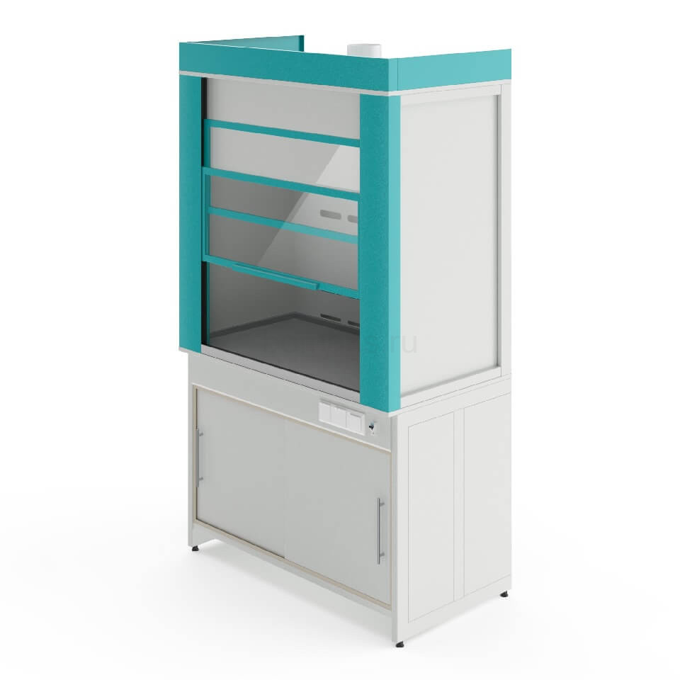 Металлический вытяжной шкаф с отсеком для хранения кислот и без сантехники ШВМп НВК 1200 МОН