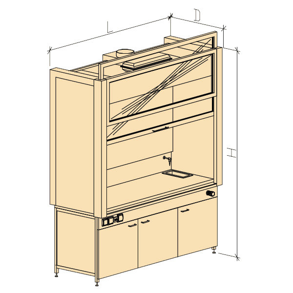Шкаф вытяжной модульный ШВМ с 2 мойками глубиной 300 мм из стеклопластика 1880х750х2400