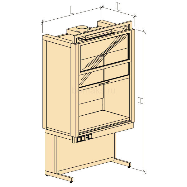 Шкаф вытяжной модульный универсальный ШВМУ без тумбы с водой (в исполнении Химстойкое -ХС) 1280х900х2400, Durcon с бортиком (1200 ШВМУдв-ХС)