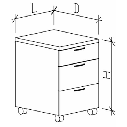 Тумба подкатная низкая МК с 3 ящиками 400х530х650