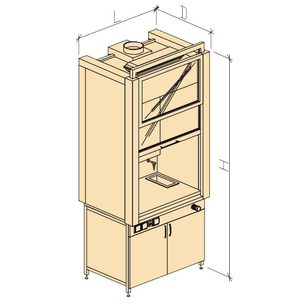 Шкаф вытяжной модульный ШВМ цельнометаллический с водой 980х750х2400, Керамика KS-12 (900 ШВМкв)