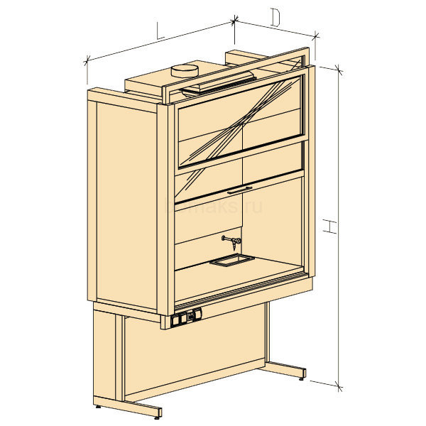 Шкаф вытяжной модульный универсальный ШВМУ без тумбы с водой (в исполнении Химстойкое -ХС) 1580х900х2400, Монолитная керамика с бортиком (1500 ШВМУкбв-ХС)