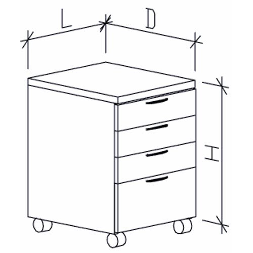 Тумба подкатная высокая МК с 4 ящиками 400х530х800