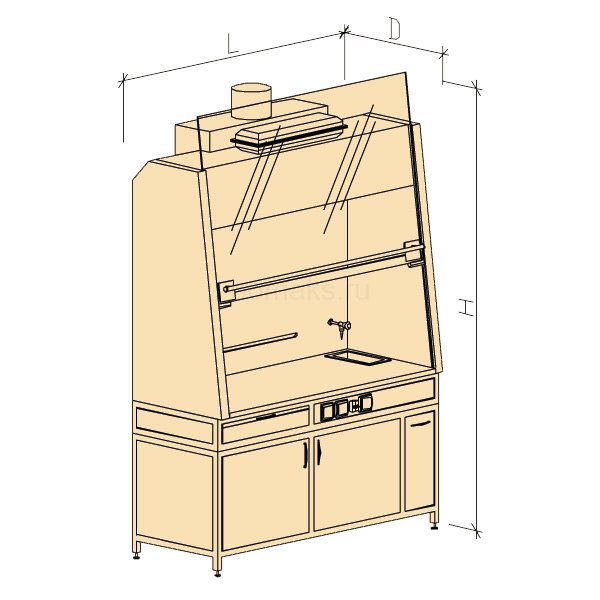 Шкаф вытяжной ШВ с водой 1200х720х2200, Durcon с бортиком (1200 ШВдв)