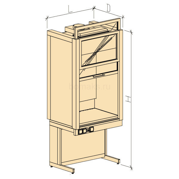 Шкаф вытяжной модульный универсальный ШВМУ без воды 980х750х2400, Durcon с бортиком (900 ШВМУд)