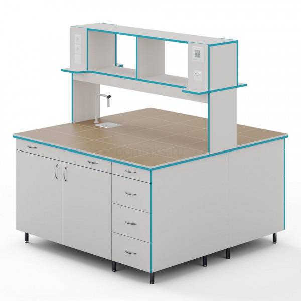 Островной стол с сантехникой и столешницей из керамогранитной плитки СЛО НВК 1500 КГ+