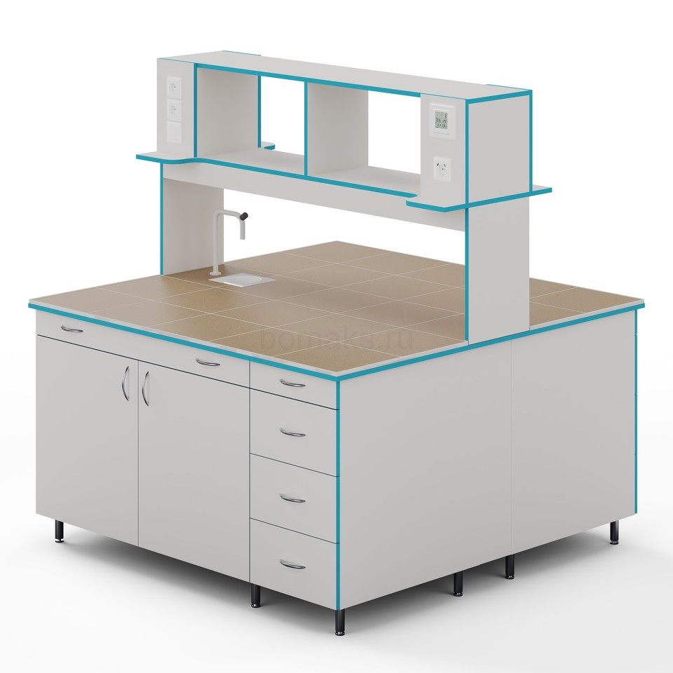 Островной стол с сантехникой и столешницей из керамогранитной плитки СЛО НВК 1500 КГ+