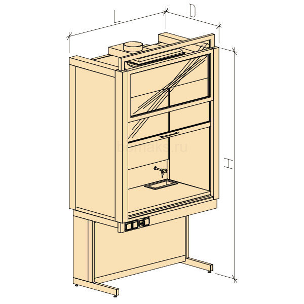 Шкаф вытяжной модульный универсальный ШВМУ с водой 1280х750х2400, Durcon с бортиком (1200 ШВМУдв)