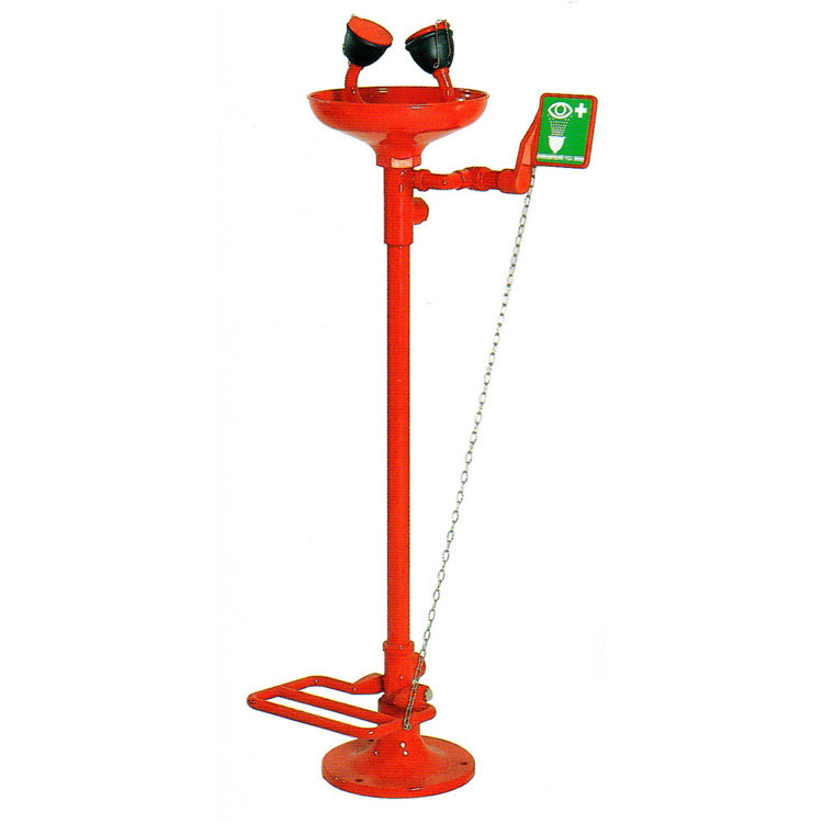 Напольный аварийный душ для глаз TOF двойной, со сливом, ручное и ножное управление (1100/330)