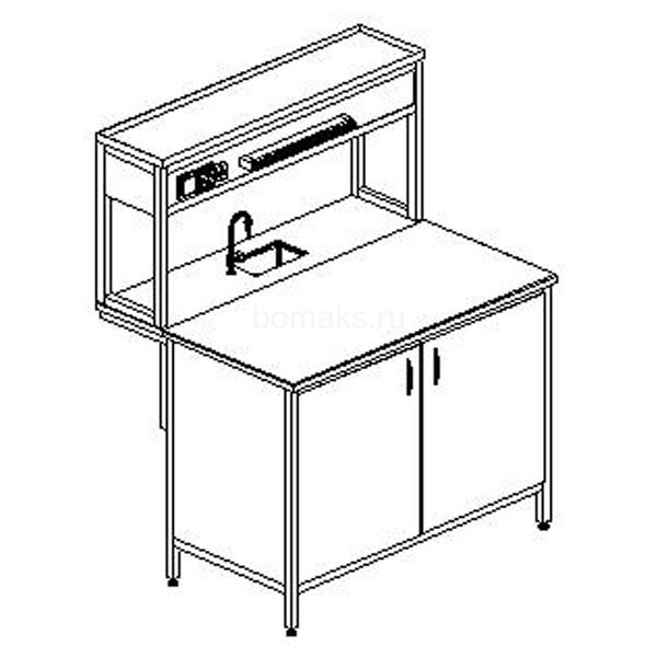 Стол-тумба пристенный химический ЦМ без выдвижных ящиков и розеток 1200х900х1500, Durcon с бортиком (1200 СТПХдб-М)
