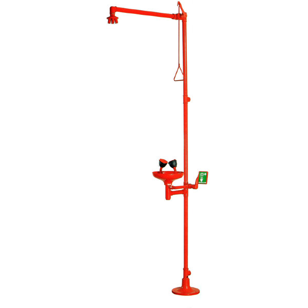 Аварийный душ TOF для тела и двойной для глаз со сливом и ручным управлением с креплением к полу (1100/370)