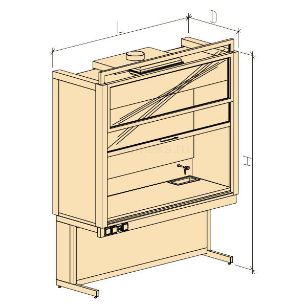 Шкаф вытяжной модульный универсальный ШВМУ с водой 1880х750х2400, Durcon с бортиком (1800 ШВМУдв)