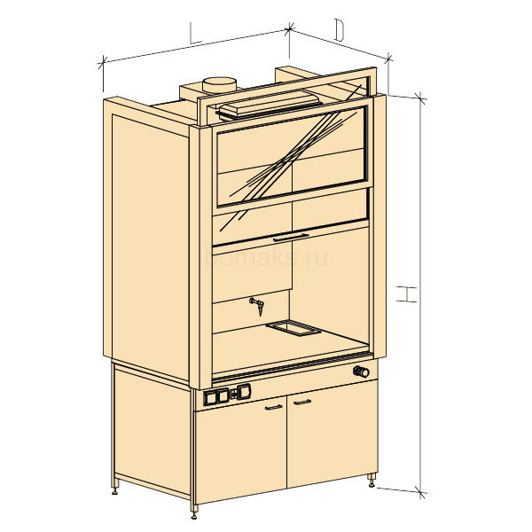 Шкаф вытяжной ШВМ увеличенной глубины с водой 1280х900х2400, Wilsonart (1200/900 ШВМwв)